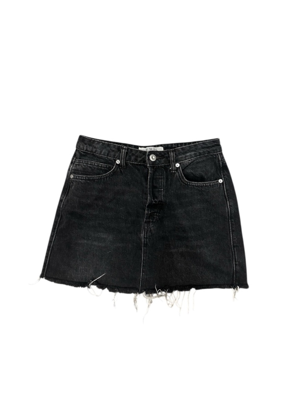 We The Free Black Frayed Hem Denim Mini Skirt